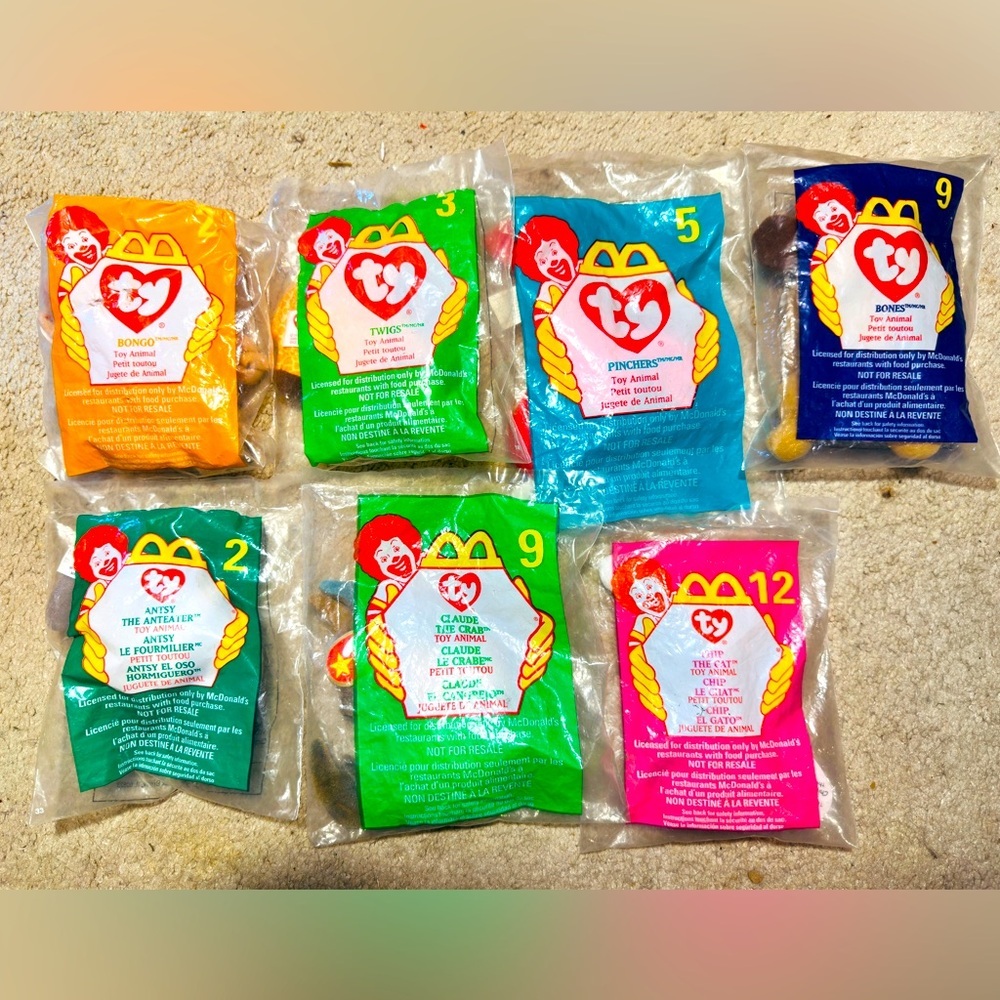 RARE Lot of 7 Teenie Beanie Babies 1998 - 1999 Claude Bones Bongo Chip Antsy NiP